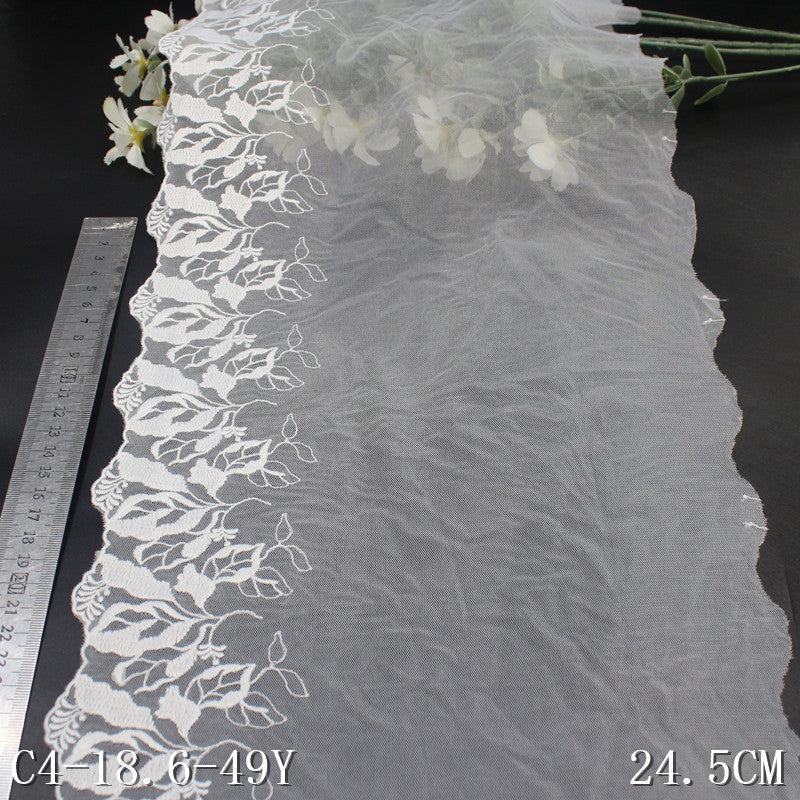 【1pack】-freedombeauty|White Mesh Ancient Style Single-Sided Flower Embroidery Lace Trim Performance Costume Curtain 24cm Lace Trim Accessories