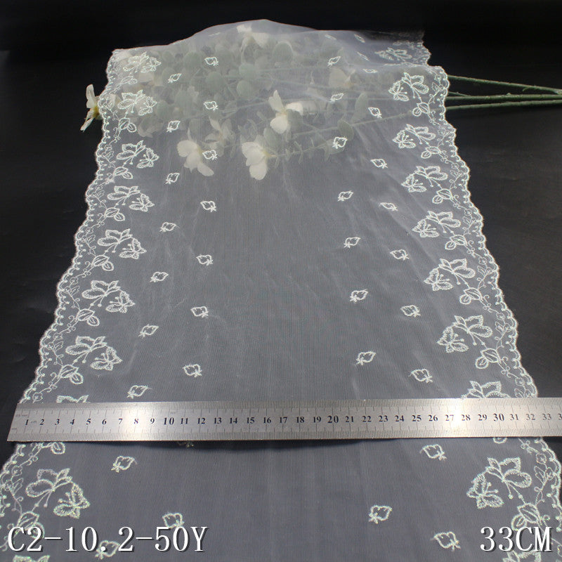 【1pack】-freedombeauty|White Mesh Double-Sided Gold Thread Butterfly Strawberry Embroidery Wide Lace Trim Clothing Home Textile Lace Trim Accessories