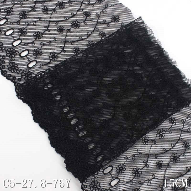 【1pack】-freedombeauty|Embroidered Lace Black Wearable Hole Width 15cm Flower 3D Embroidery Accessories DIY Handmade Clothing Materials Lace