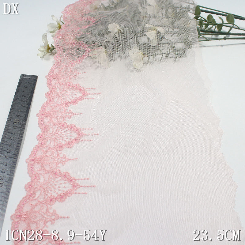 【1pack】-freedombeauty|Pink Mesh Single-Sided French Pattern Embroidery Lace Trim 23cm Curtain Sofa Cushion Lace Trim Accessories