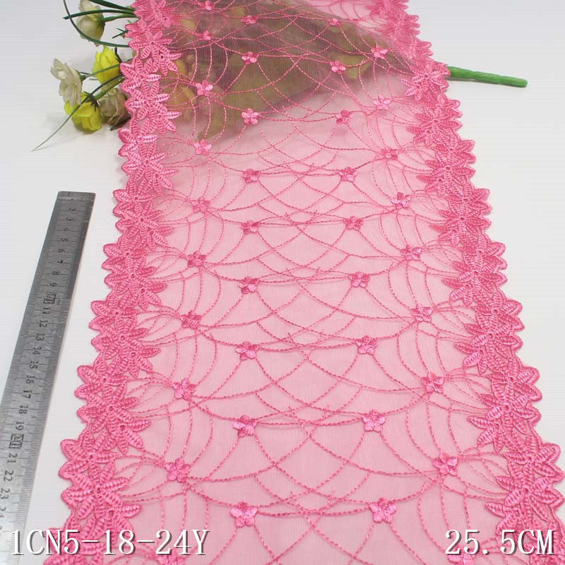 【1pack】-Freedombeauty | Pink Mesh Bilateral Texture Flower Embroidery Lace DIY Curtain Sofa Cushion Lace Accessories