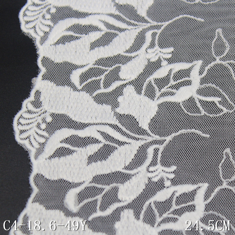 【1pack】-freedombeauty|White Mesh Ancient Style Single-Sided Flower Embroidery Lace Trim Performance Costume Curtain 24cm Lace Trim Accessories