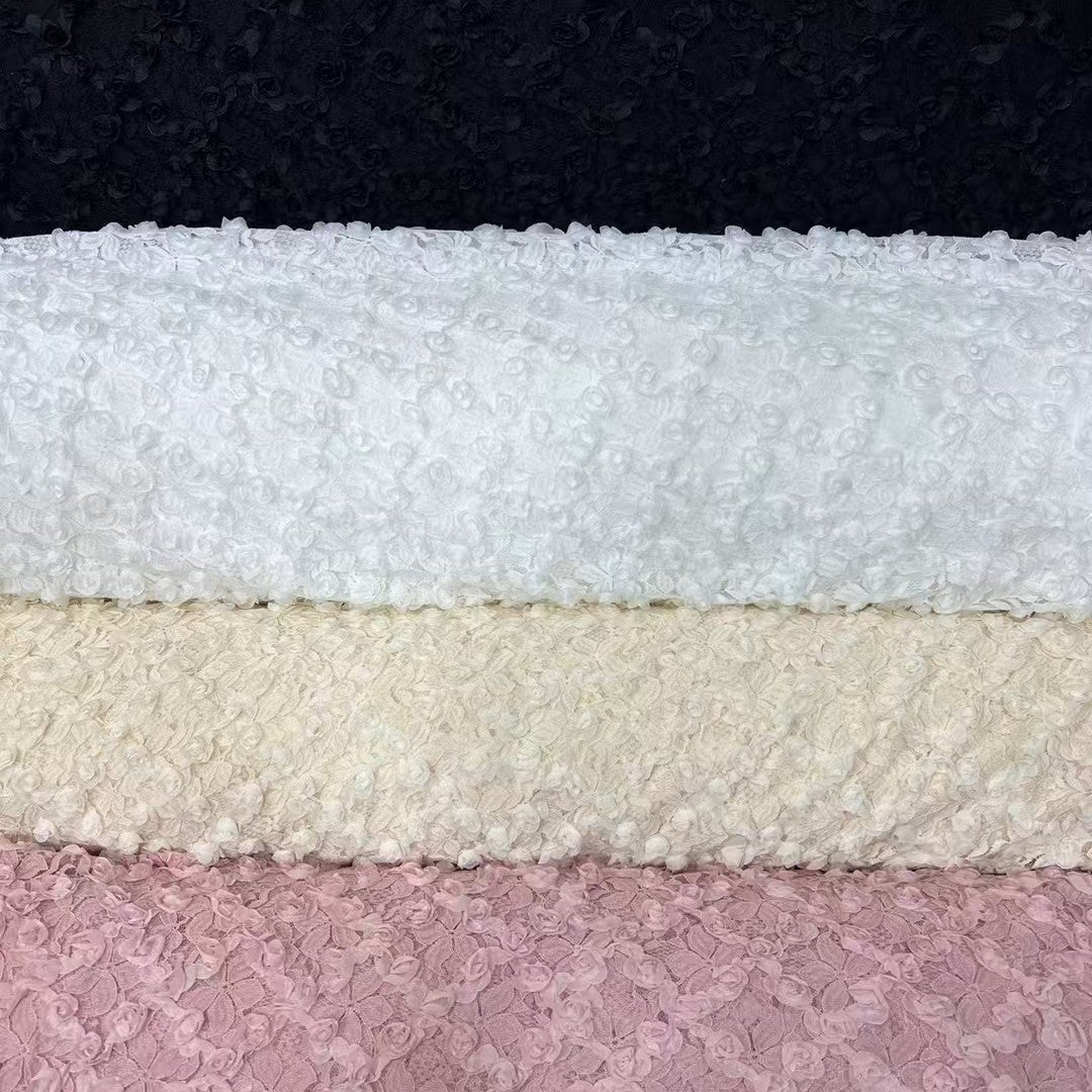 freedombeauty|Full Rope Embroidery Craft Sequin Flower Non-Stretch Chenille Lace Fabric for Women's Cheongsam Wedding Dress Loungewear Fabric