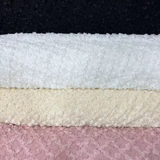 freedombeauty|Full Rope Embroidery Craft Sequin Flower Non-Stretch Chenille Lace Fabric for Women's Cheongsam Wedding Dress Loungewear Fabric