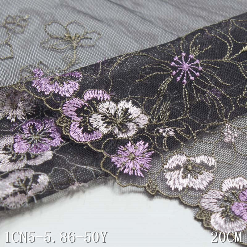 【1pack】-freedombeauty|Multicolor Mesh Single Edge Color Block Polyester Thread Small Flower Embroidery Trim DIY Curtain Clothing Lace Trim Accessories