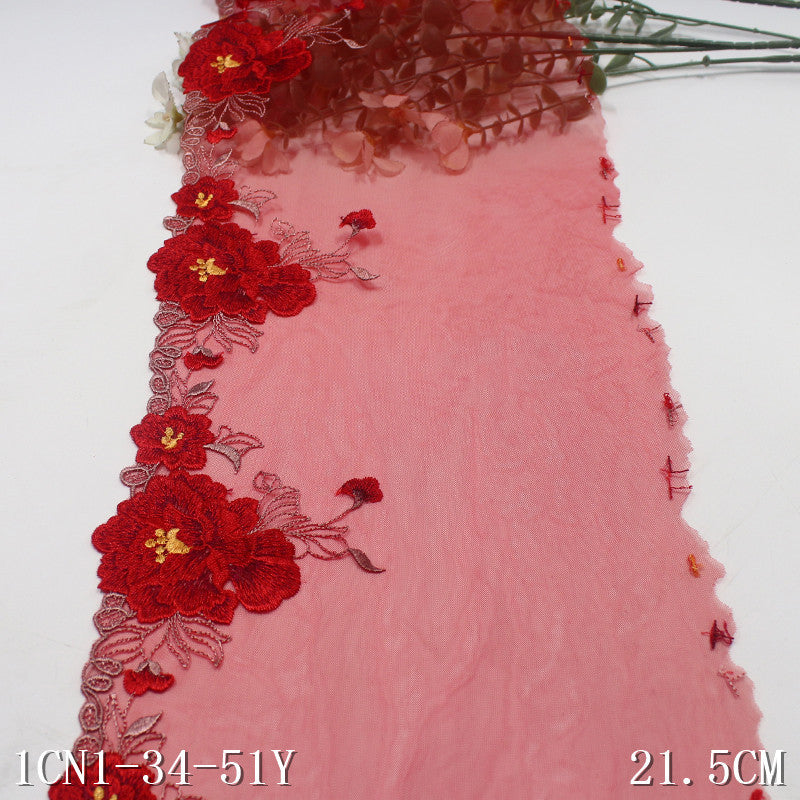 【1pack】-freedombeauty|Red Single-Sided Classic Chinese Style Exquisite Peony Mesh Embroidery Cheongsam Clothing Accessories Wedding Dress Headwear DIY