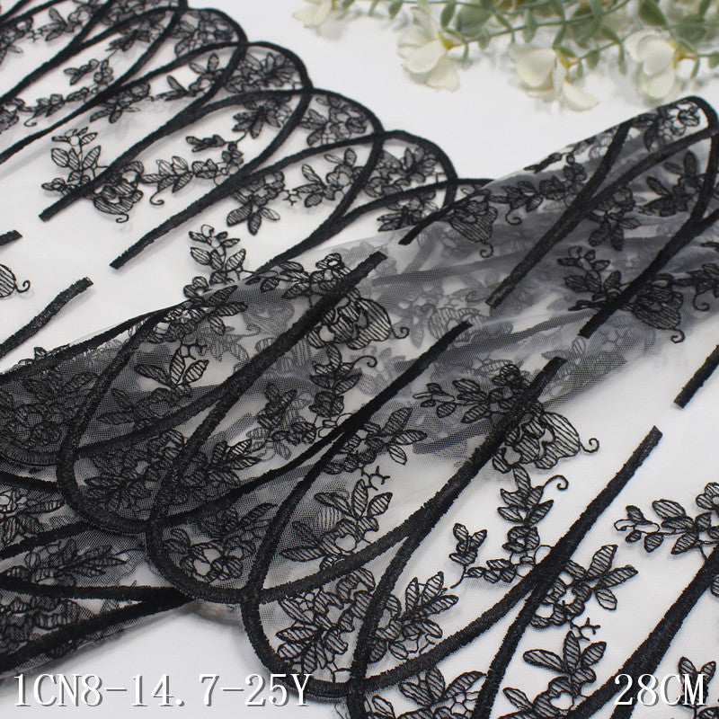 【1pack】-freedombeauty|White Mesh Double-Sided Black Half-Oval Misaligned Flower Vine Embroidery Trim Vintage Clothing Backpack Accessories DIY