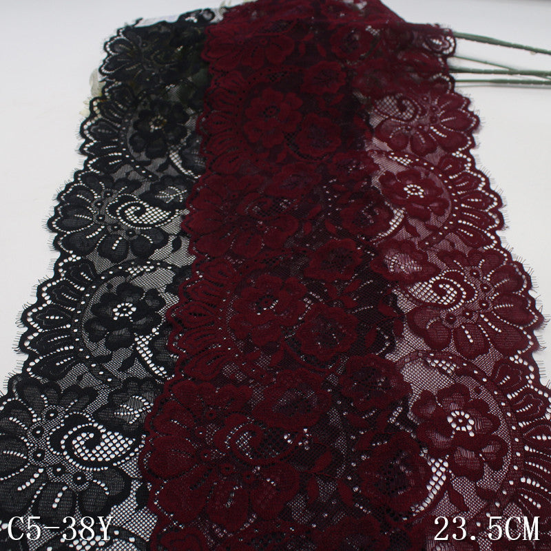 freedombeauty|Two-tone Double Wave Hollow Vintage Flower Elastic Eyelash Lace Trim Performance Costume Curtain Lace Trim Accessories