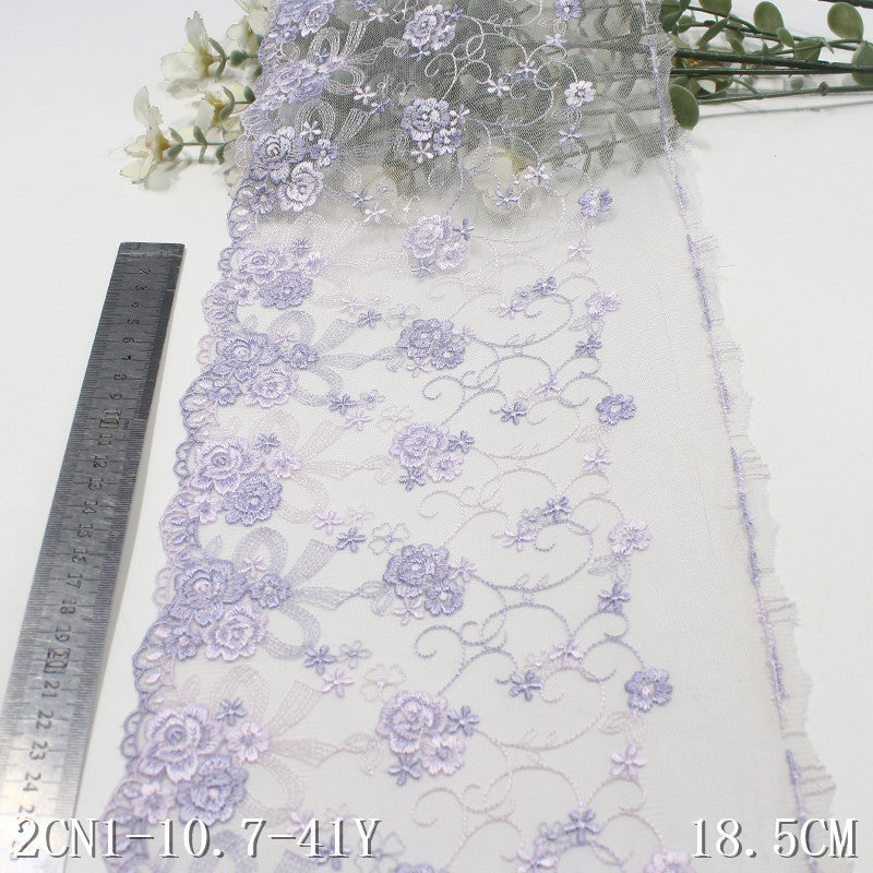 【1pack】-Freedombeauty | Gray Unilateral Bow French Style Small Flower Embroidery Lace 18cm Clothing Home Textile Lace Accessories