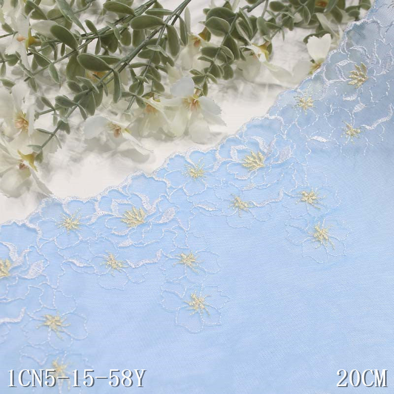 【1pack】-freedombeauty|Blue Mesh Single Side Simple Polyester Thread Flower Embroidery Trim DIY Curtain Clothing Lace Trim Accessories