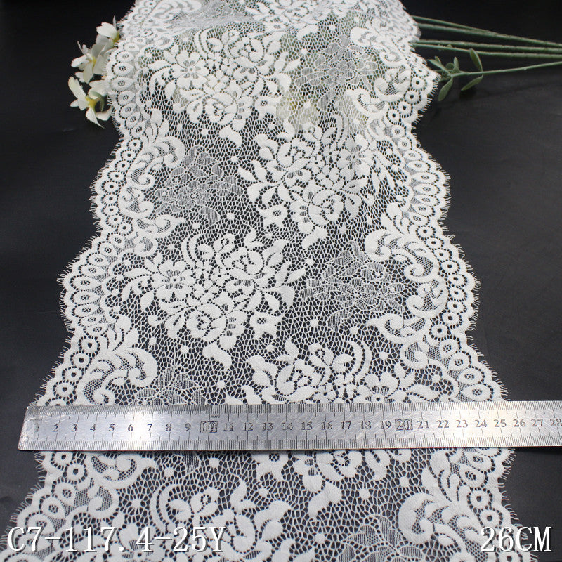 freedombeauty|Multicolor Double-Sided Wavy Asymmetrical Elastic Wide Eyelash Lace Trim Curtain 26cm Lace Trim Accessories