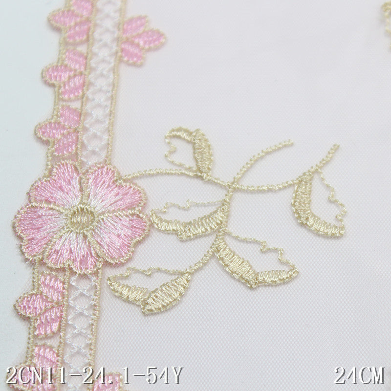 【1pack】-freedombeauty|Two-tone Mesh Double-sided Vintage Small Flower Embroidery Trim Curtain Sofa Cushion 24cm Lace Trim Accessories