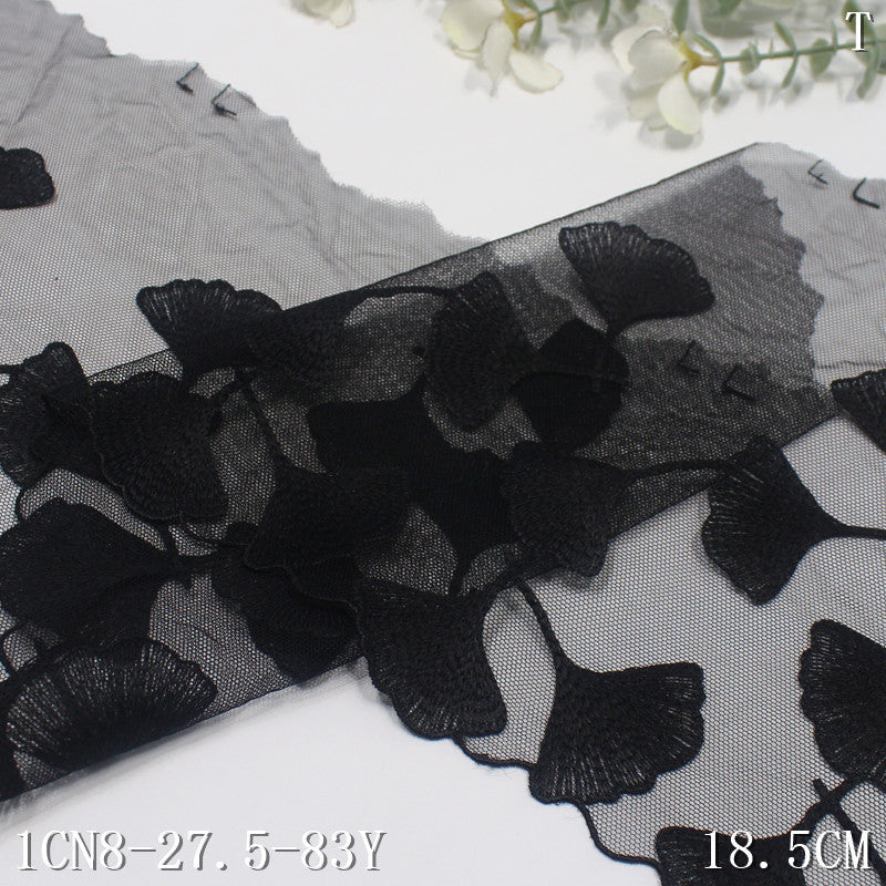 【1pack】-freedombeauty|Multicolor Single-Sided Half-Width Ancient Style Ginkgo Leaf Lightweight Mesh Embroidery Traditional Hanfu Lace Trim Accessories