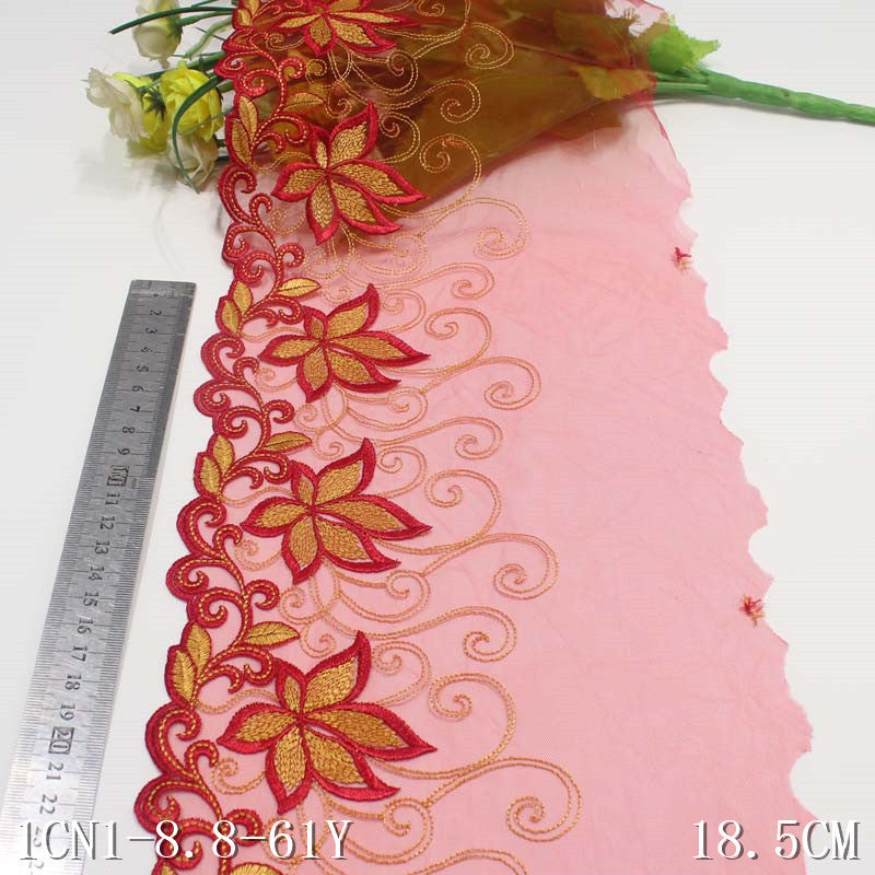 【1pack】-freedombeauty|Two-Color Single-Sided Exquisite Leaf Pattern Mesh Embroidery Trim Curtain Sofa Cushion Lace Trim Accessories