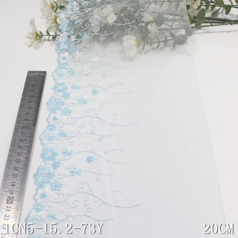 【1pack】-Freedombeauty | Blue Grenadine Unilateral Two-Tone Vintage Small Flower Embroidery Clothing Home Textile 20cm Lace Accessories DIY