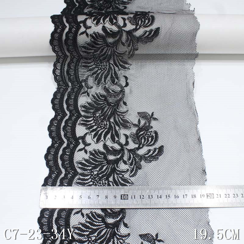 【1pack】-freedombeauty|In Stock Black Embroidered Lace Crown Double Layer Wavy Polyester Material Soft Sofa Cushion Tablecloth Accessories