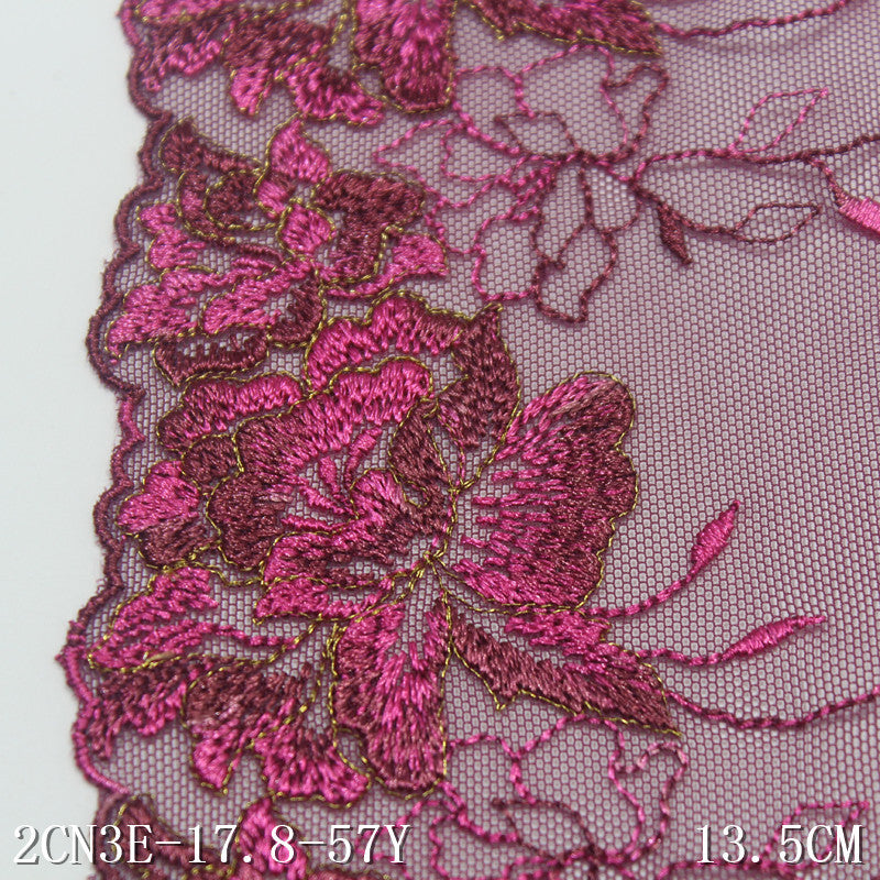 【1pack】-freedombeauty|Rose Red Mesh Single Edge Gold Thread Flower Embroidery Trim Clothing Curtain 13cm Lace Trim Accessories