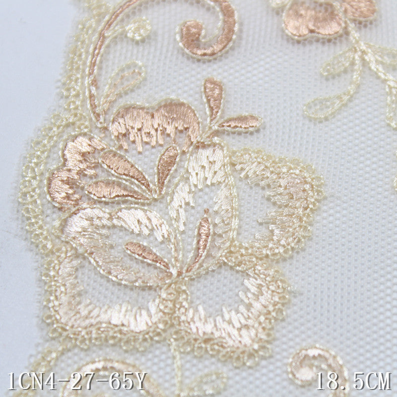 【1pack】-Freedombeauty | Beige Mesh Unilateral Antique Flower Embroidery Lace 18cm Clothing Home Textile Lace Accessories