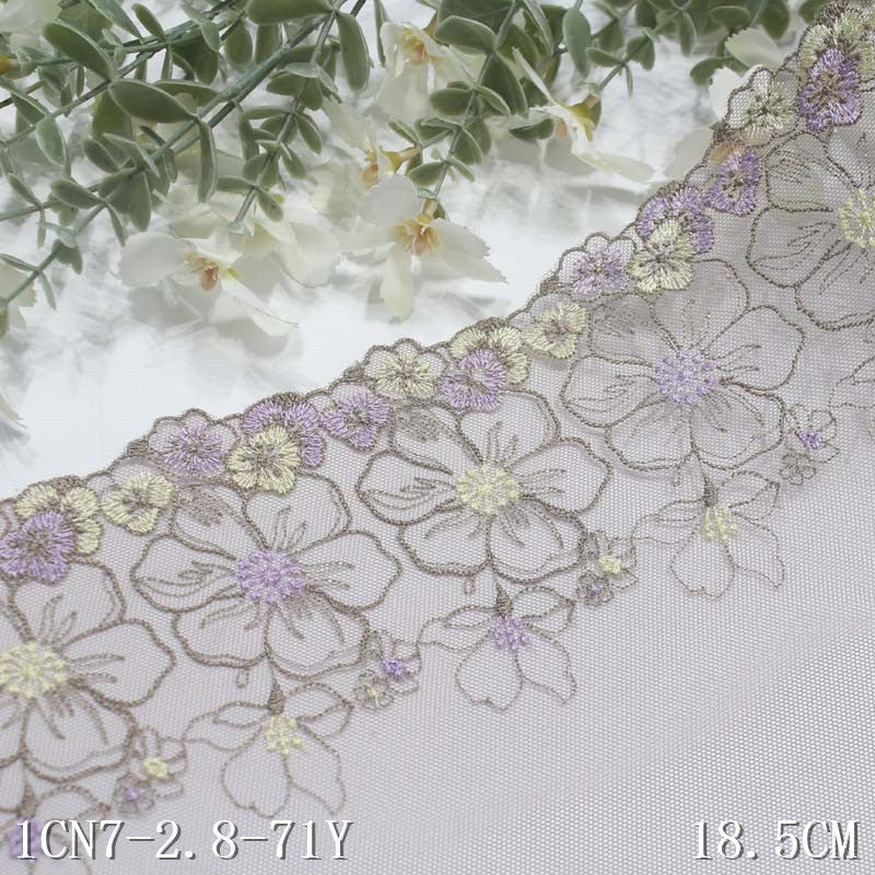 【1pack】-freedombeauty|Multicolor Mesh Single Edge Color Block Polyester Thread Small Flower Embroidery Trim DIY Curtain Clothing Lace Trim Accessories
