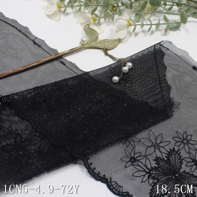 【1pack】-freedombeauty|Multicolor Glitter Single Edge Vintage Flower Mesh Embroidery 18cm Clothing Home Textile Lace Trim DIY