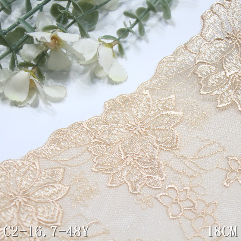 【1pack】-Freedombeauty | Apricot Glitter Mesh Single Side Vintage Flower Embroidery Lace Clothing Home Textile Lace Accessories DIY