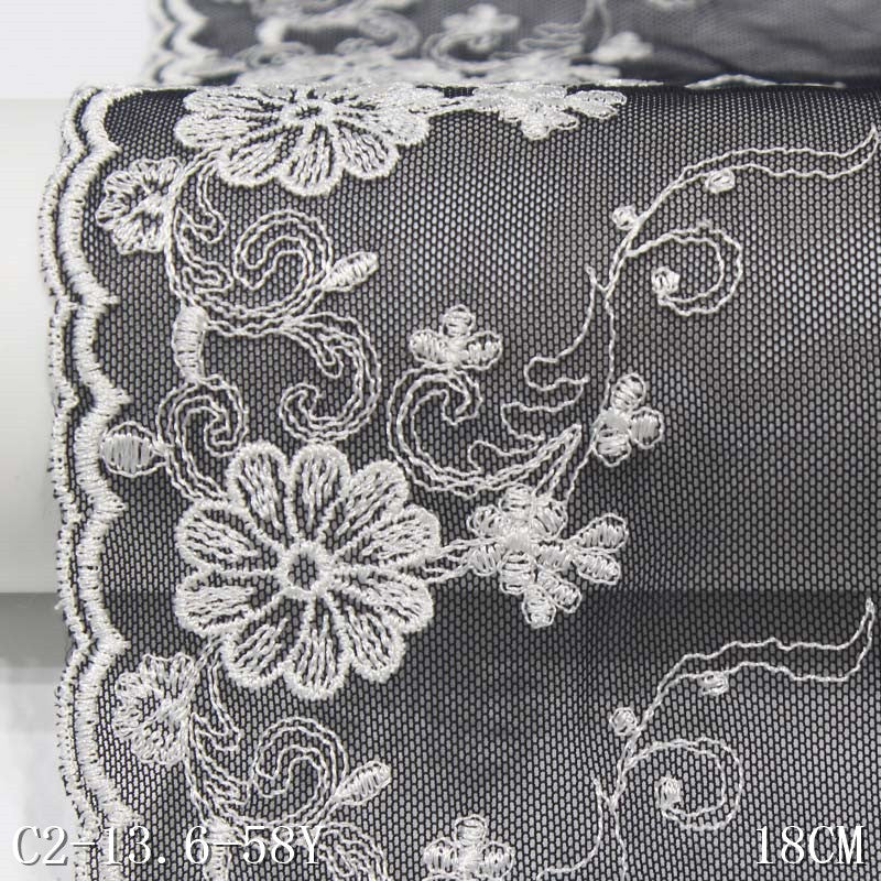 【1pack】-freedombeauty|Black Embroidered Lace White Flower Single Wave Hexagonal Mesh Base Cheongsam Bra Accessories Mesh Lace