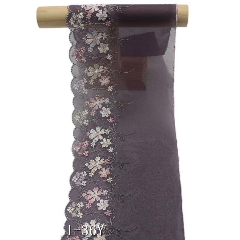 【1pack】-freedombeauty|Gray Purple Chiffon Fabric Single Edge Fresh Floral Embroidery Trim Clothing Curtain Lace Trim Accessories