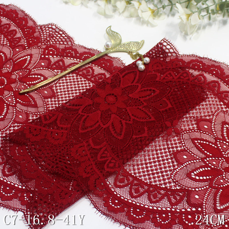 freedombeauty|Multicolor Double-Sided Wavy Vintage Elastic Eyelash Lace Trim Performance Costume Curtain 24cm Lace Trim Accessories