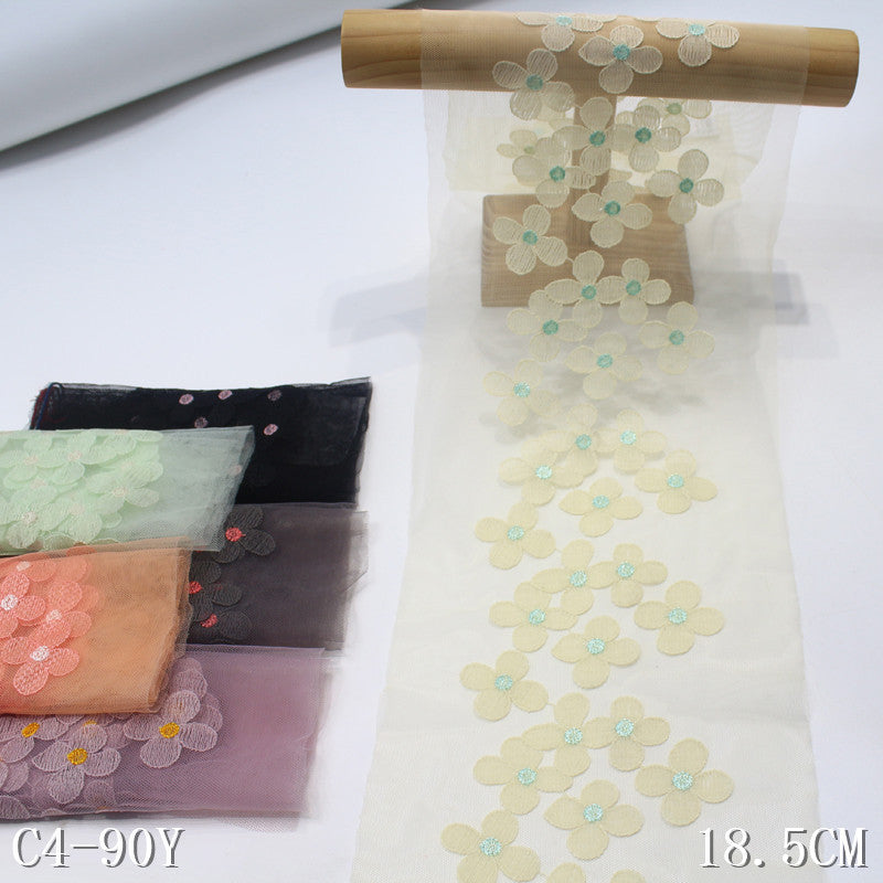 【1pack】-freedombeauty|Multicolor Mesh Fresh Flower Lightweight Embroidered Lace Trim 18cm Clothing Home Textile Lace Trim Accessories