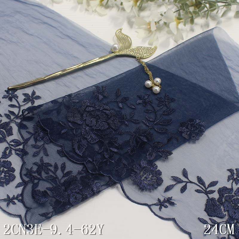 【1pack】-freedombeauty|Two Colors Lightweight Mesh Ancient Style Single Edge Flower Embroidery Lace DIY Clothing Curtain Lace Trim Accessories