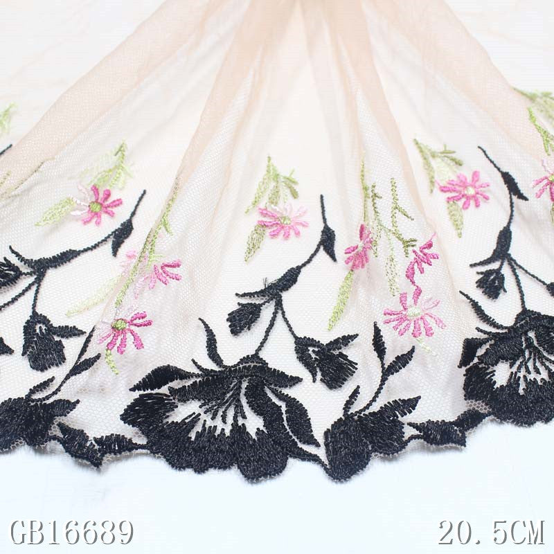 【1pack】-freedombeauty|Premium Pink Mesh Fresh Polyester Flower Embroidery Lace Trim for Lingerie Performance Costume Lace Accessories