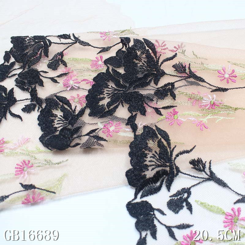 【1pack】-freedombeauty|Premium Pink Mesh Fresh Polyester Flower Embroidery Lace Trim for Lingerie Performance Costume Lace Accessories