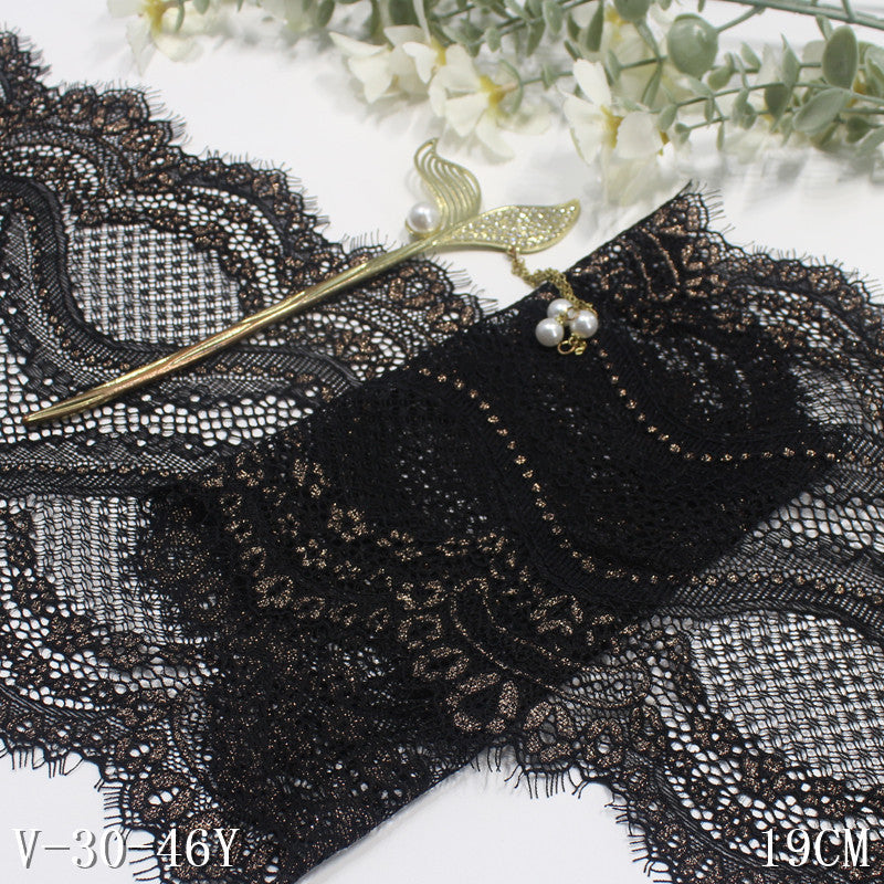 freedombeauty|Two-tone Double-sided Wavy Gold Foil Elastic Eyelash Lace DIY Lingerie Curtain 19cm Lace Trim Accessories