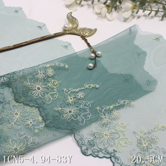 【1pack】-freedombeauty|Green Single-Sided Vintage Silver Thread Flower Embroidery Trim 20cm Clothing Home Textile Lace Trim DIY Accessories