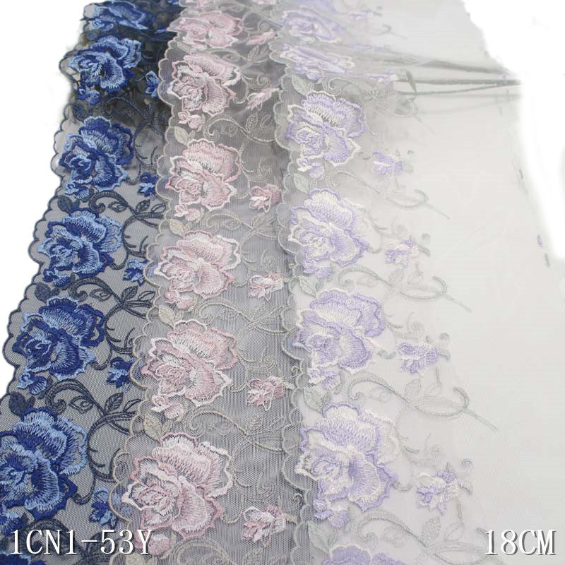 【1pack】-freedombeauty|Multicolor Mesh Single-Sided Vintage Exquisite Flower Embroidery Lace DIY Clothing Curtain Lace Trim Accessories