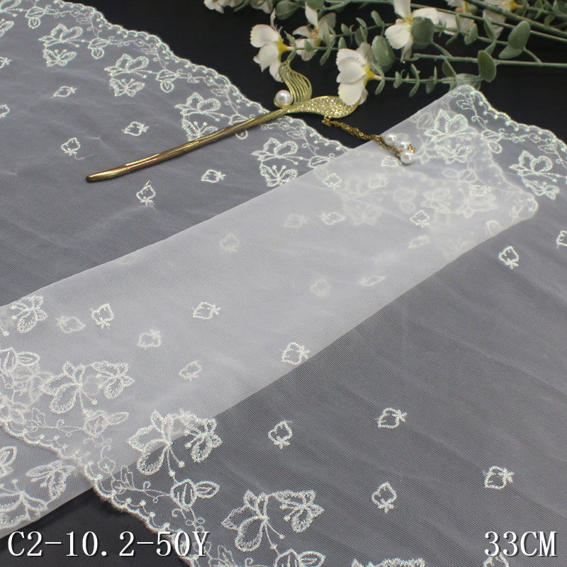 【1pack】-freedombeauty|White Mesh Double-Sided Gold Thread Butterfly Strawberry Embroidery Wide Lace Trim Clothing Home Textile Lace Trim Accessories