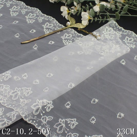【1pack】-freedombeauty|White Mesh Double-Sided Gold Thread Butterfly Strawberry Embroidery Wide Lace Trim Clothing Home Textile Lace Trim Accessories