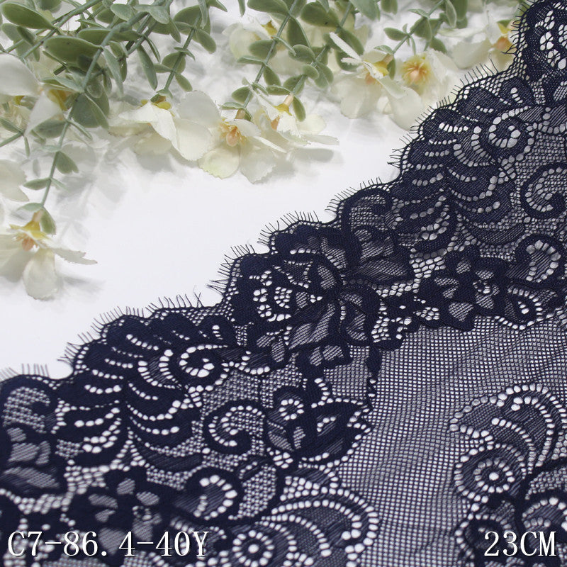 freedombeauty|Blue Soft Double-Sided Wavy Asymmetrical Elastic Eyelash Lace Trim for Lingerie and Curtain Lace Accessories