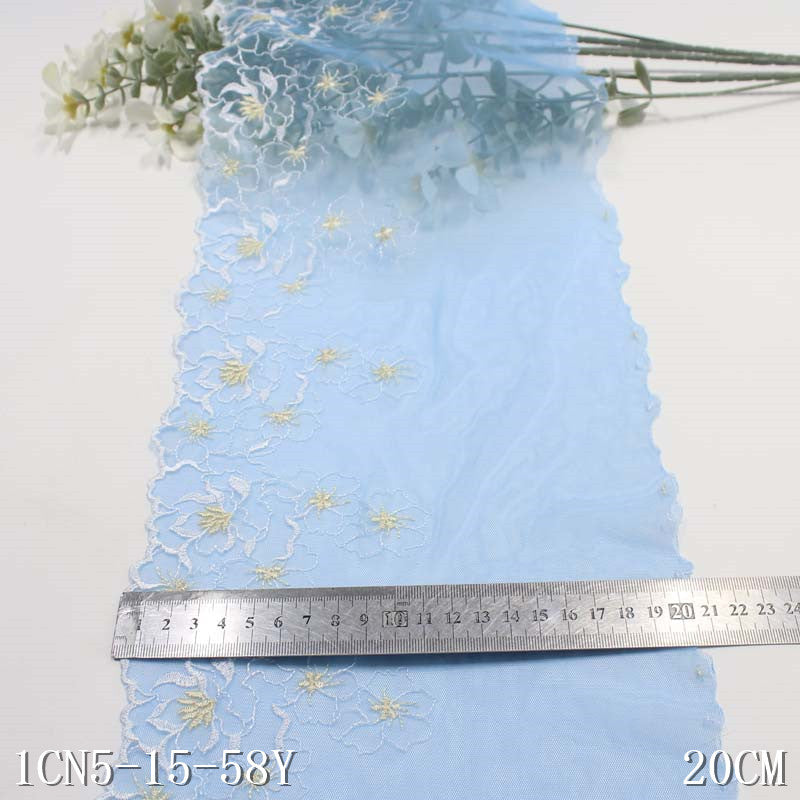 【1pack】-freedombeauty|Blue Mesh Single Side Simple Polyester Thread Flower Embroidery Trim DIY Curtain Clothing Lace Trim Accessories