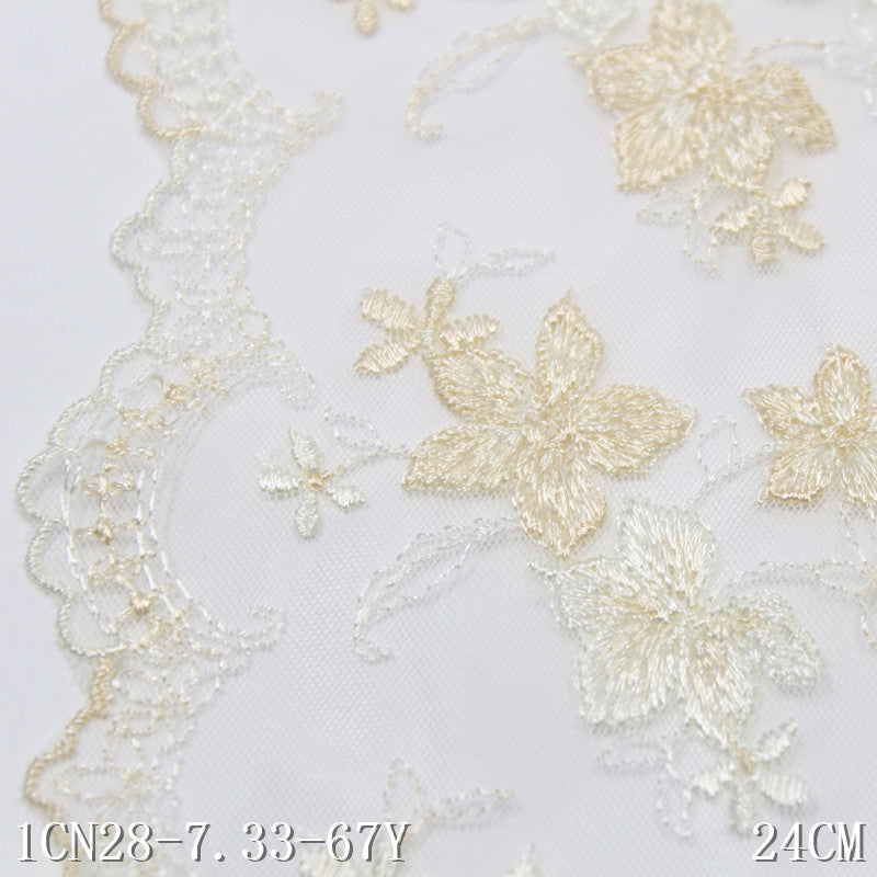 【1pack】-freedombeauty|Beige Mesh French Style Single-Sided Small Flower Embroidery Lace Trim 24cm Clothing Home Textile Lace Trim DIY Accessories