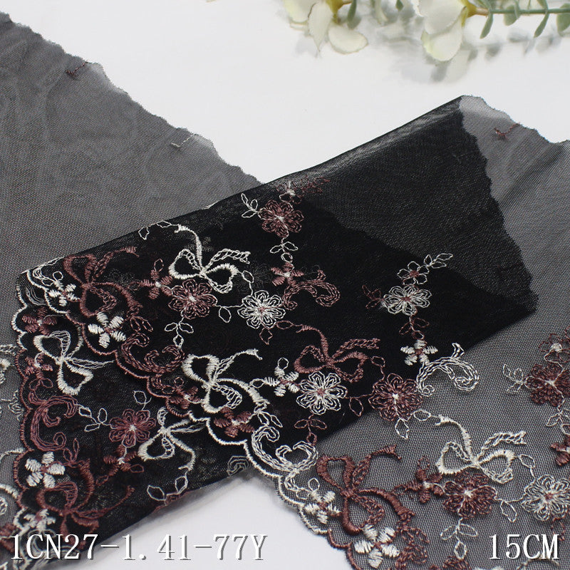【1pack】-freedombeauty|Ins Cute Single-Sided Color-Block Exquisite Bowknot Small Flower Embroidery Lolita Dress Trim