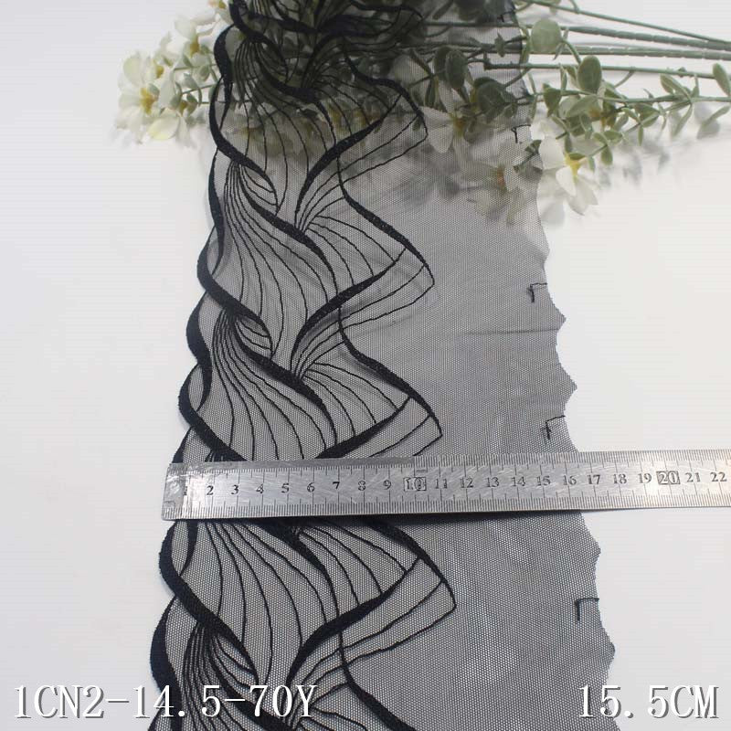 【1pack】-Freedombeauty | Black Light Mesh Unilateral Ancient Style Ginkgo Embroidery Lace DIY Clothing Curtains Lace Accessories