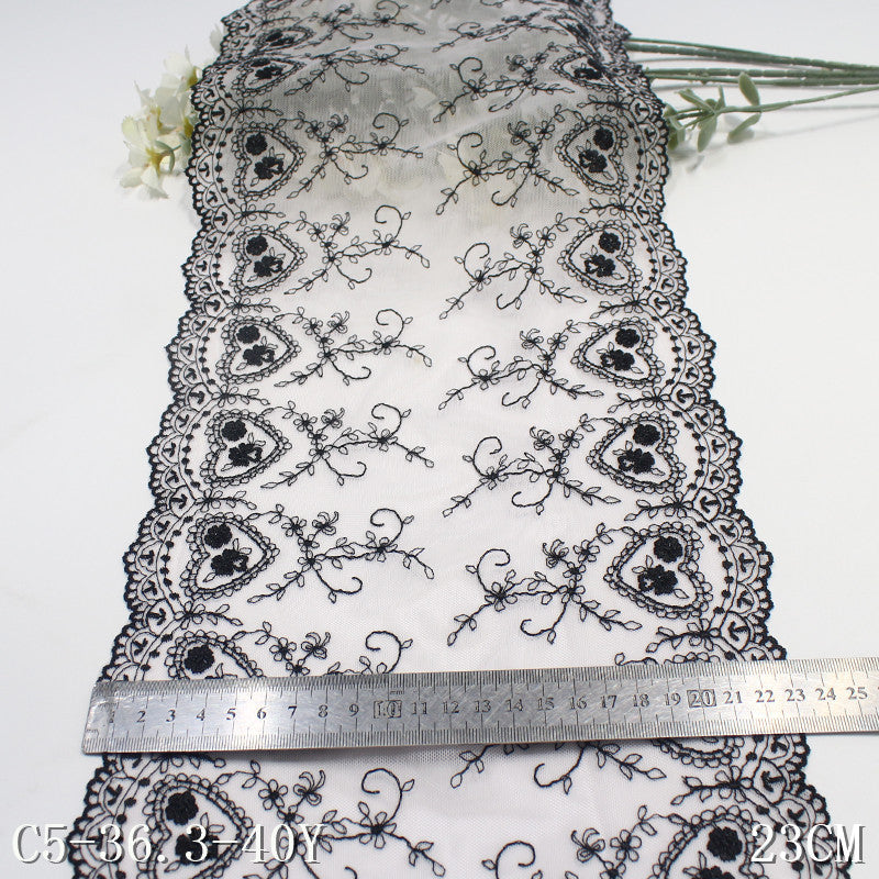 【1pack】-freedombeauty|Two-tone Mesh Double-sided Vintage Heart Embroidery Lace Trim Curtain Sofa Cushion 22cm Lace Trim Accessories