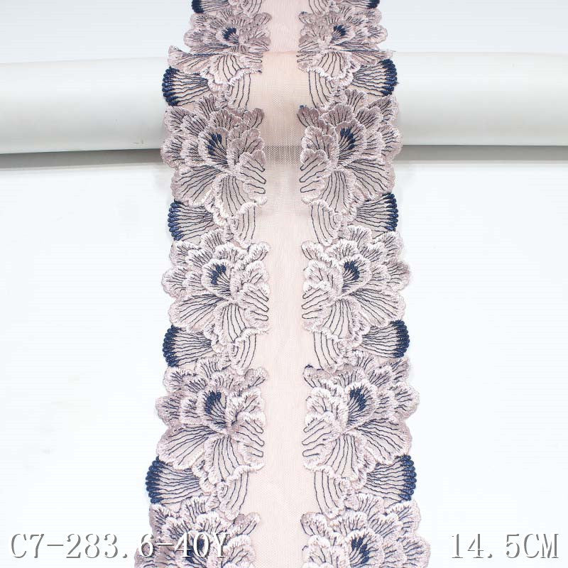 【1pack】-freedombeauty|In Stock Glossy Polyester Thread Double-Sided Symmetrical Flower Hexagonal Mesh Bottom Clothing Accessories Embroidery Lace Trim