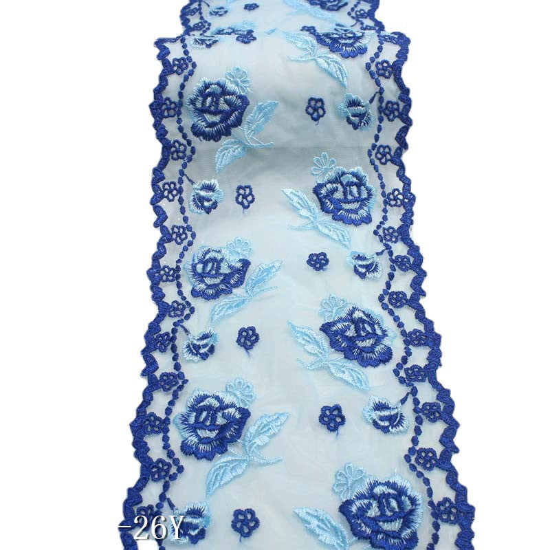 【1pack】-Freedombeauty | Blue Grenadine Bilateral Texture Flowers Print Embroidery Lace Accessories Curtain DIY Handmade Lace