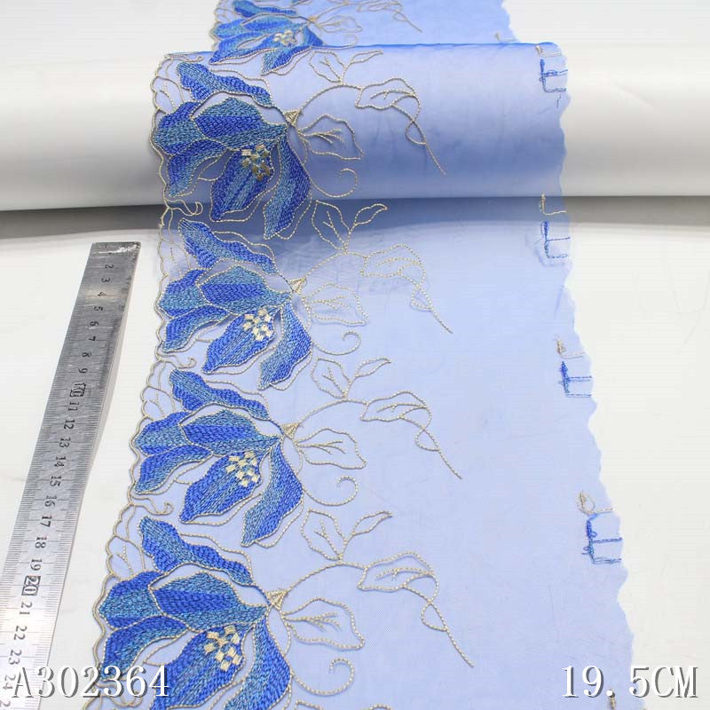 【1pack】-freedombeauty|Blue Mesh Polyester Gradient Color Flower Embroidery Trim Accessories Curtain Decoration Lingerie Trim