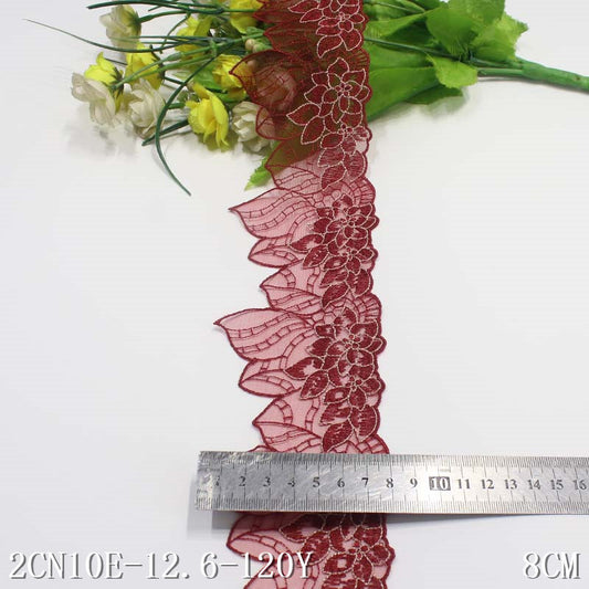 【1pack】-freedombeauty|Red Gold Thread Polyester Flower Mesh Embroidery Lace DIY Curtain Sofa Cushion Lace Trim Accessories
