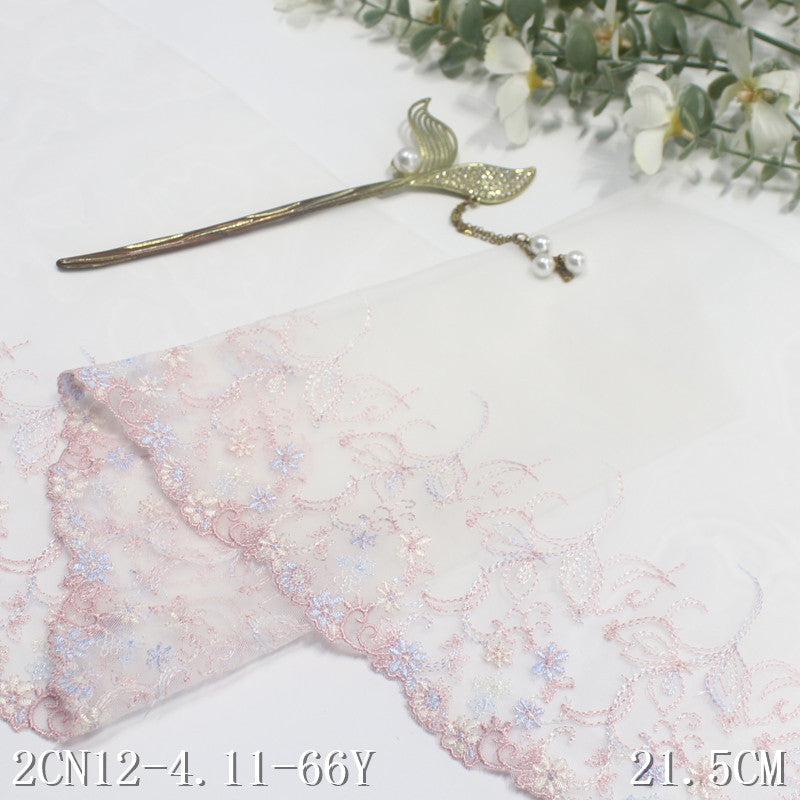 【1pack】-freedombeauty|Multicolor Mesh Single Edge Vintage Floral Embroidery Trim Clothing Home Textile 21cm Lace Trim DIY Accessories