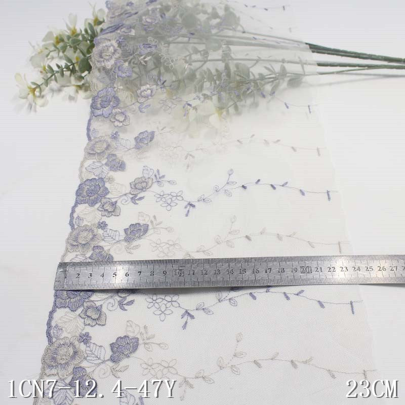 【1pack】-freedombeauty|White Mesh Vintage Single-Sided Flower Embroidery Lace DIY Lingerie Clothing Curtain Lace Trim Accessories