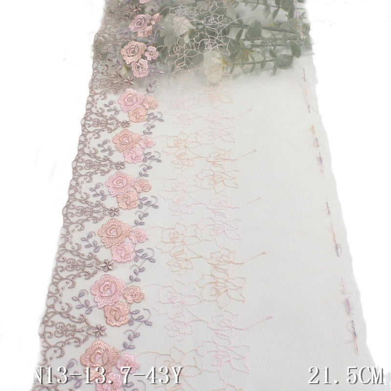 【1pack】-freedombeauty|Pink Mesh French Style Single-Sided Small Flower Embroidery Lace Trim 21cm Clothing Home Textile Lace Trim DIY Accessories